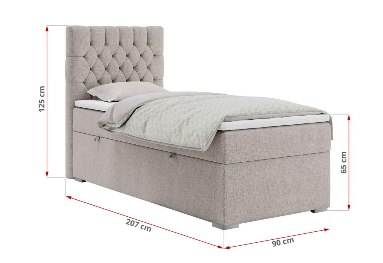 Łóżko kontynentalne PERA 90x200 - H3 - beżowy, struktura - strona lewa