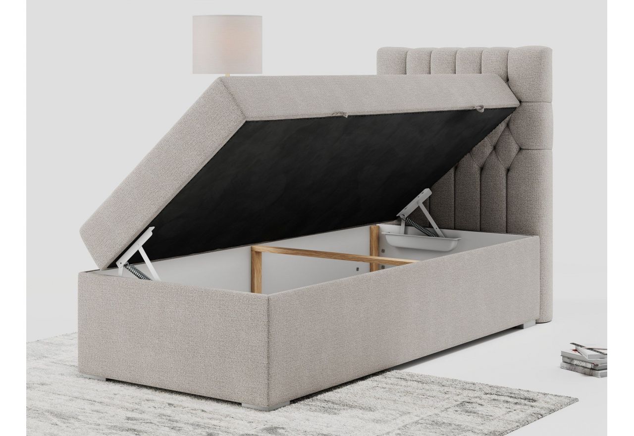 Łóżko kontynentalne PERA 90x200 - H4 - beżowy, struktura - strona prawa