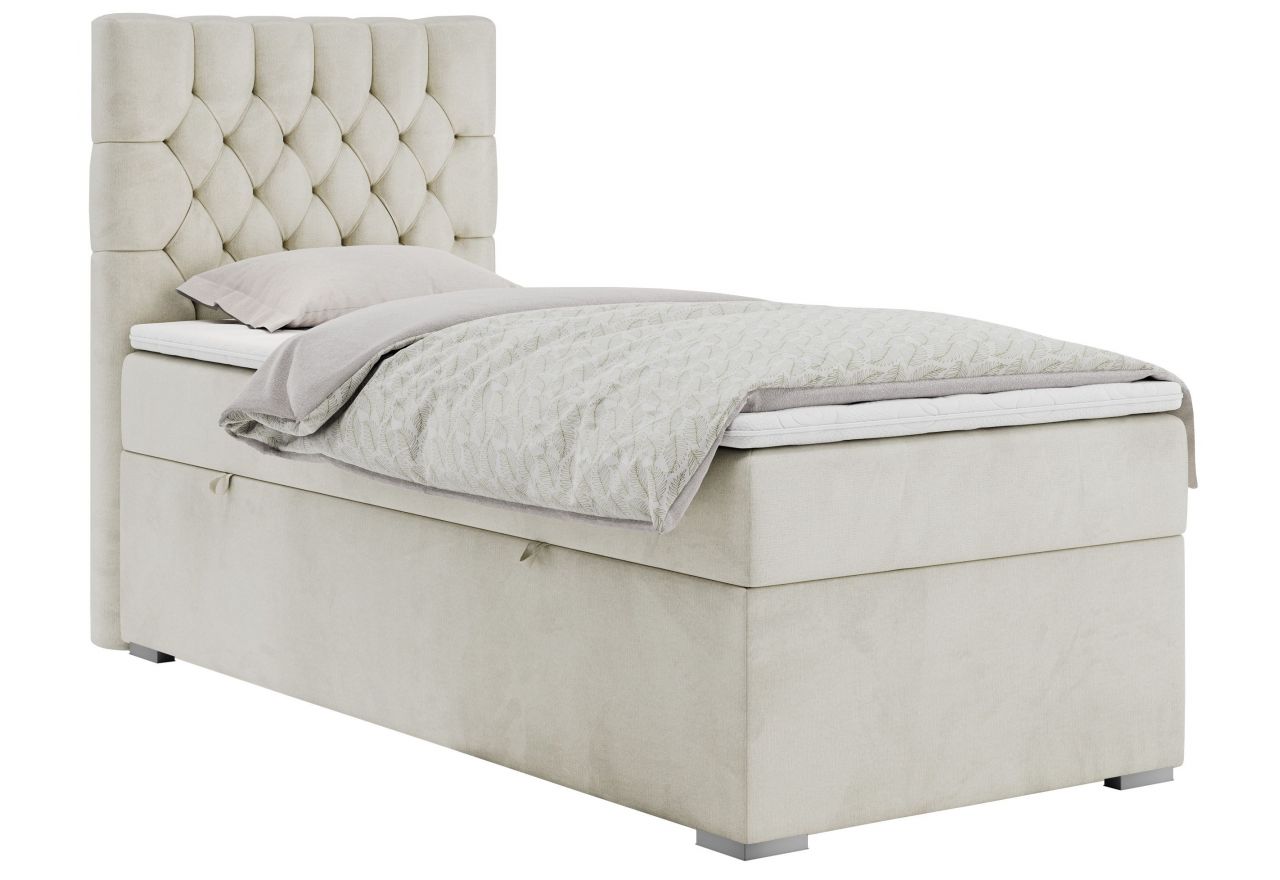 Łóżko kontynentalne PERA 90x200 - H3 - beżowy, welwet - strona lewa