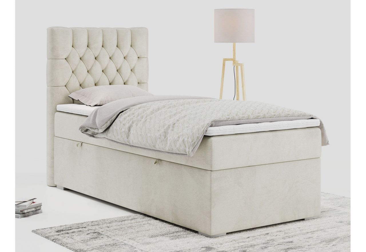 Łóżko kontynentalne PERA 90x200 - H4 - beżowy, welwet - strona lewa