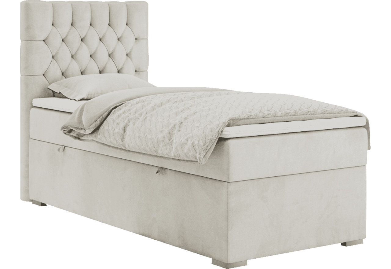 Łóżko kontynentalne PERA 90x200 - H4 - beżowy, welwet - strona lewa