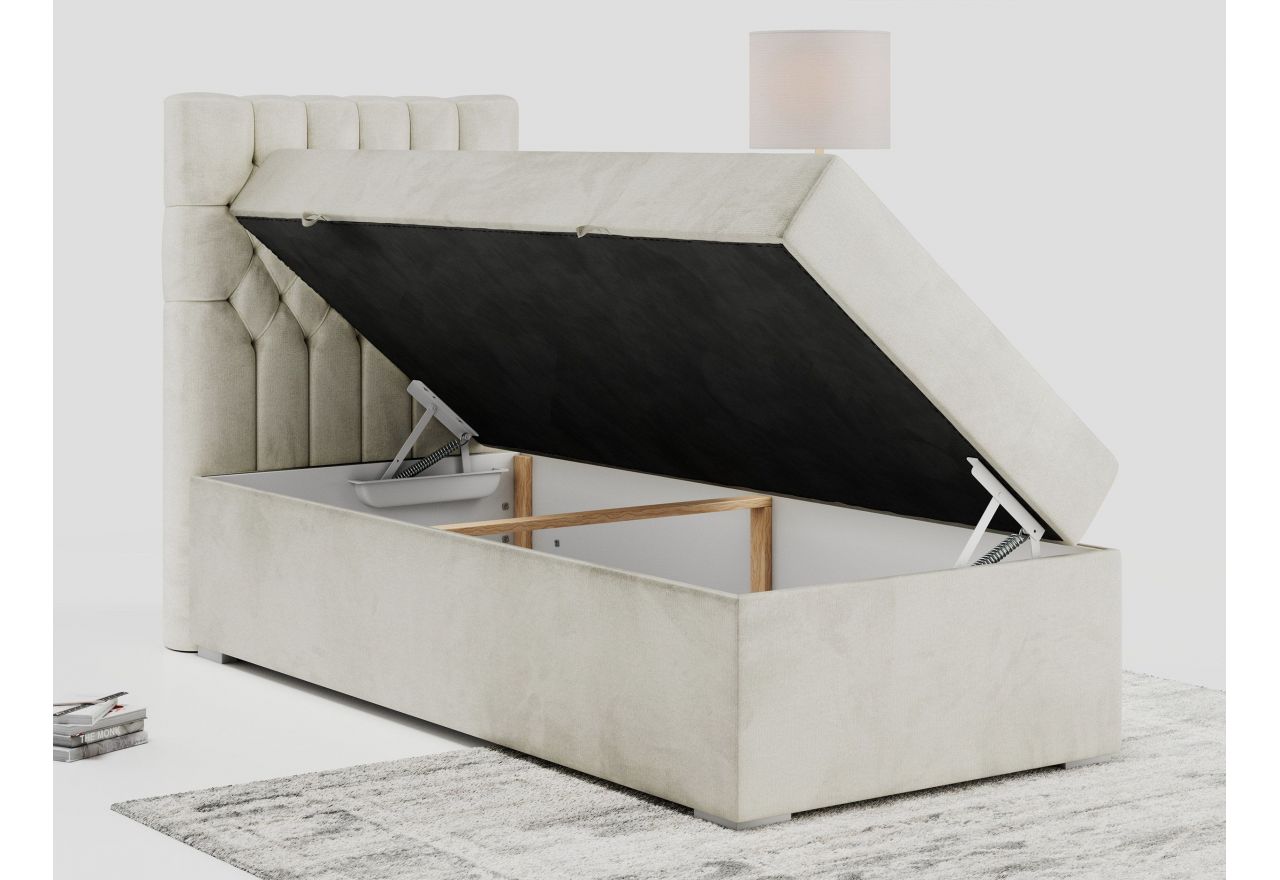 Łóżko kontynentalne PERA 90x200 - H4 - beżowy, welwet - strona lewa