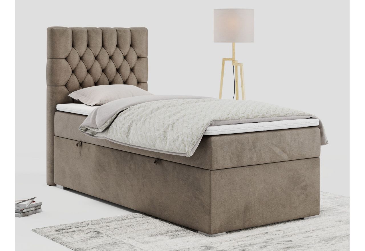 Łóżko kontynentalne PERA 90x200 - H3 - brązowy, welwet - strona lewa