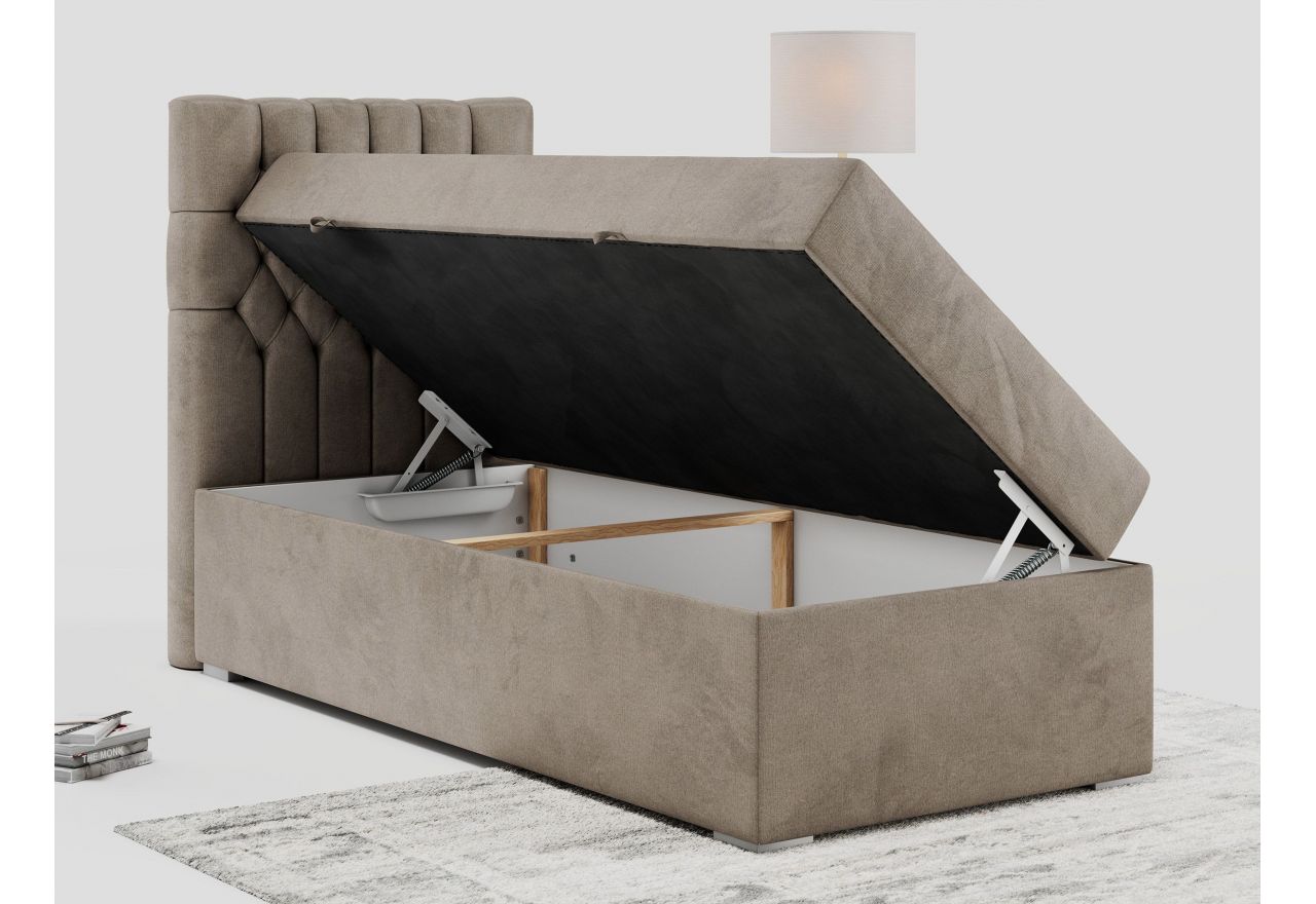 Łóżko kontynentalne PERA 90x200 - H3 - brązowy, welwet - strona lewa