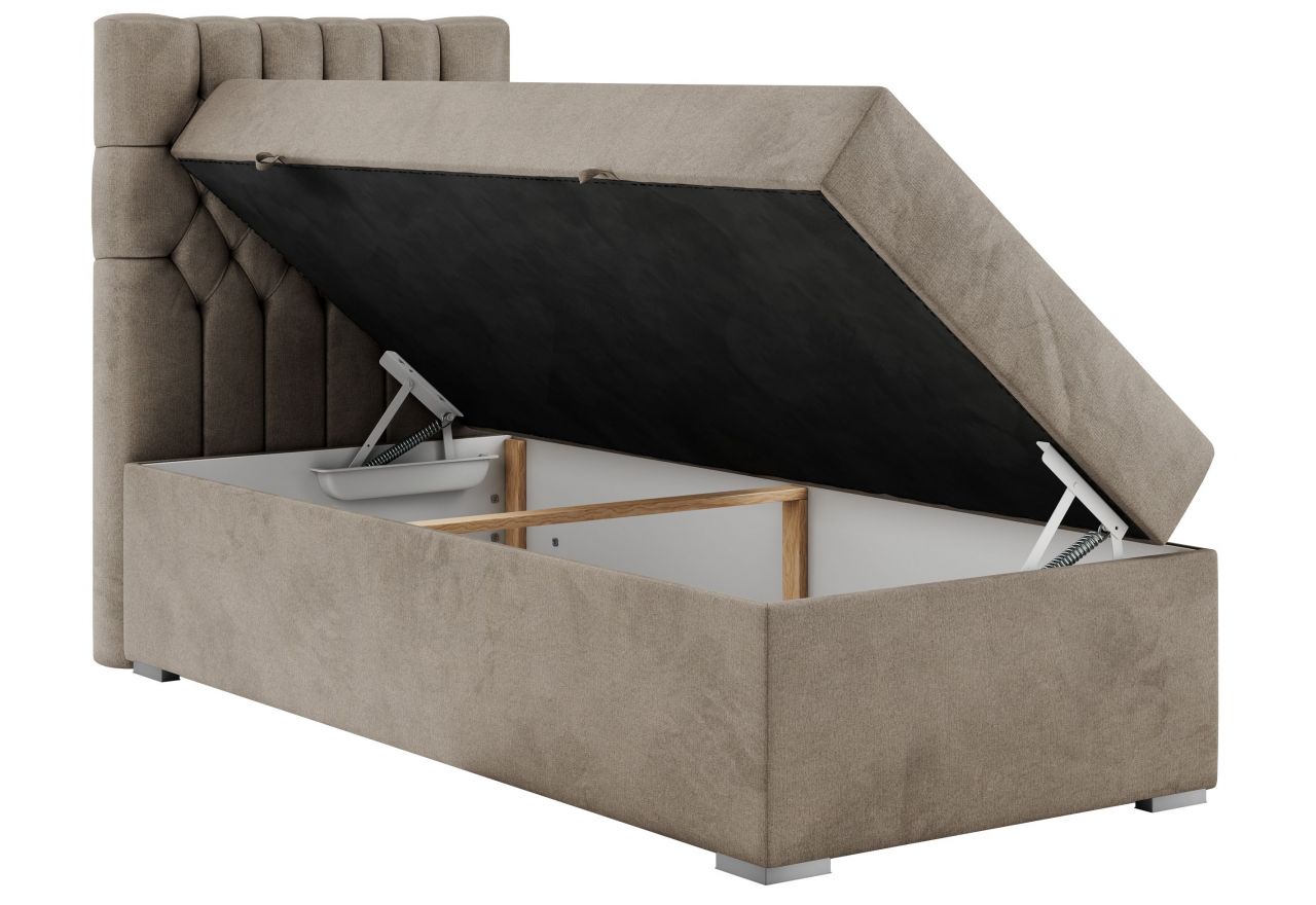 Łóżko kontynentalne PERA 90x200 - H3 - brązowy, welwet - strona lewa