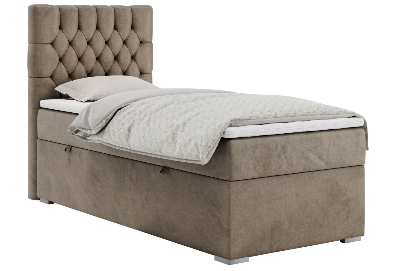 Łóżko kontynentalne PERA 90x200 - H4 - brązowy, welwet - strona lewa