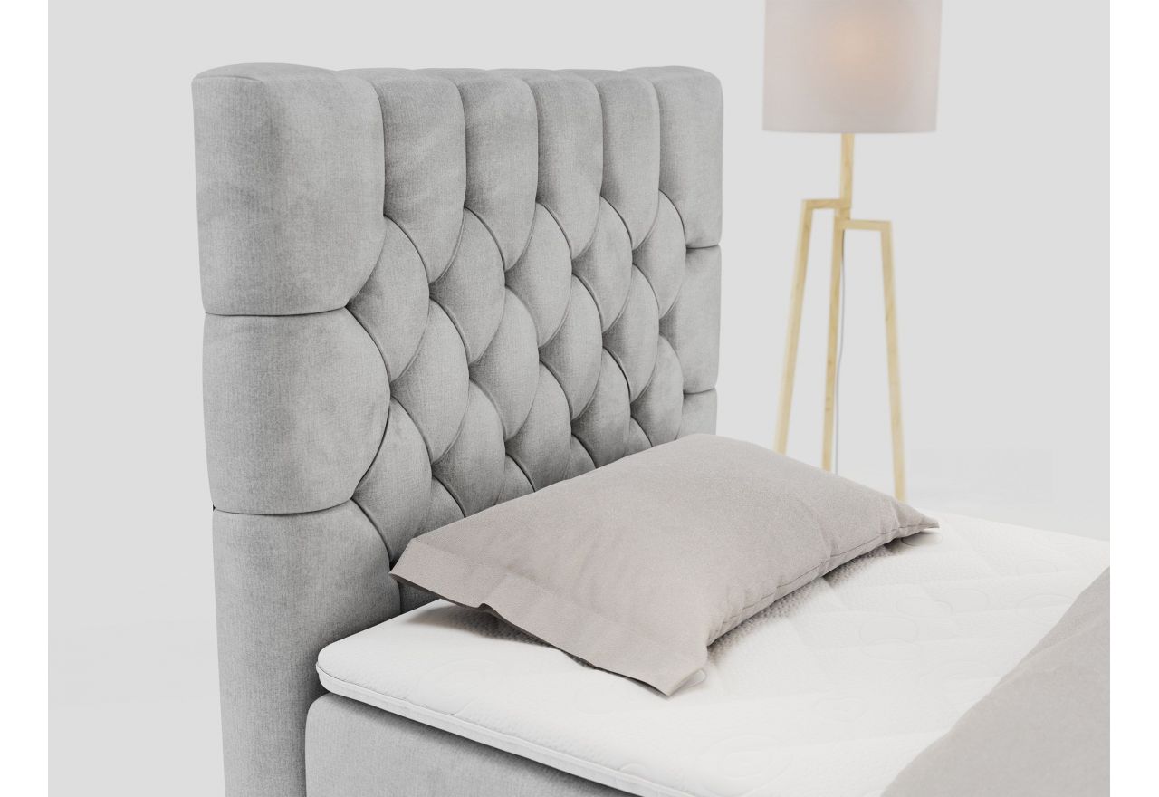 Łóżko kontynentalne PERA 90x200 - H3 - jasnoszary, welwet - strona lewa