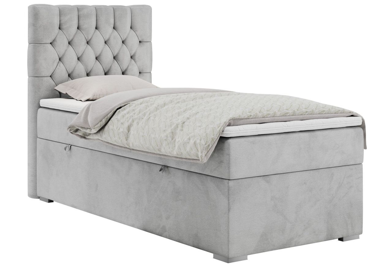 Łóżko kontynentalne PERA 90x200 - H3 - jasnoszary, welwet - strona lewa