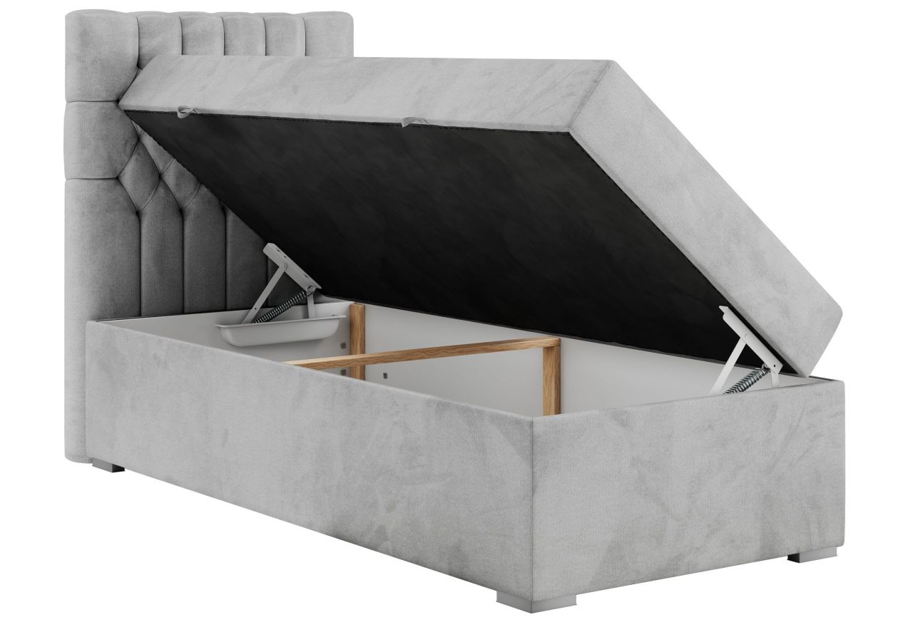 Łóżko kontynentalne PERA 90x200 - H3 - jasnoszary, welwet - strona lewa