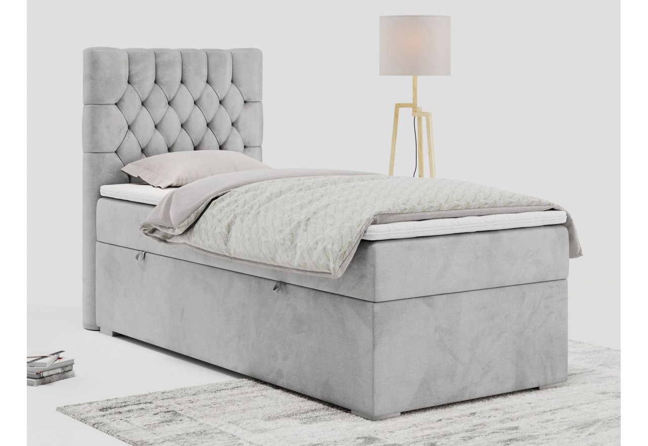 Łóżko kontynentalne PERA 90x200 - H4 - jasnoszary, welwet - strona lewa