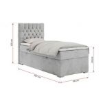 Łóżko kontynentalne PERA 90x200 - H4 - jasnoszary, welwet - strona lewa