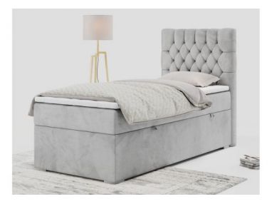 Łóżko kontynentalne PERA 90x200 - H3 - jasnoszary, welwet - strona prawa