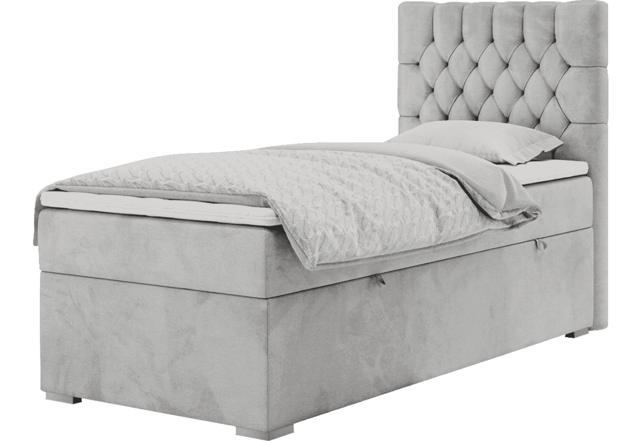 Łóżko kontynentalne PERA 90x200 - H3 - jasnoszary, welwet - strona prawa