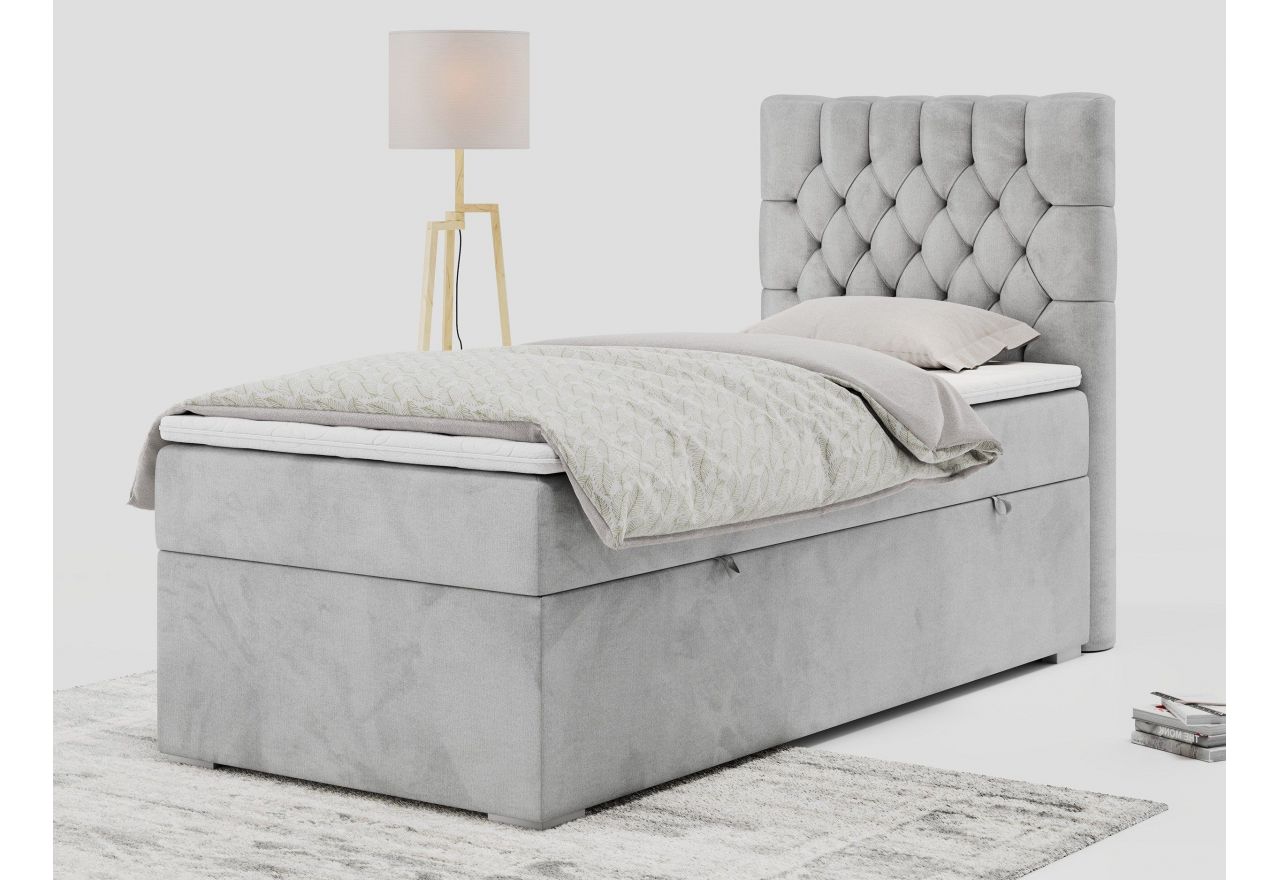 Łóżko kontynentalne PERA 90x200 - H4 - jasnoszary, welwet - strona prawa