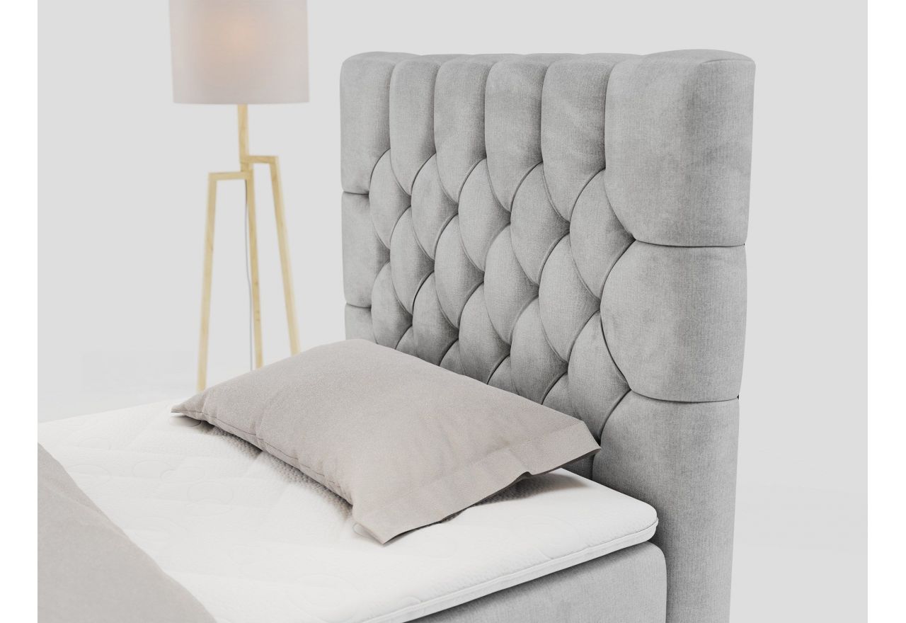 Łóżko kontynentalne PERA 90x200 - H4 - jasnoszary, welwet - strona prawa