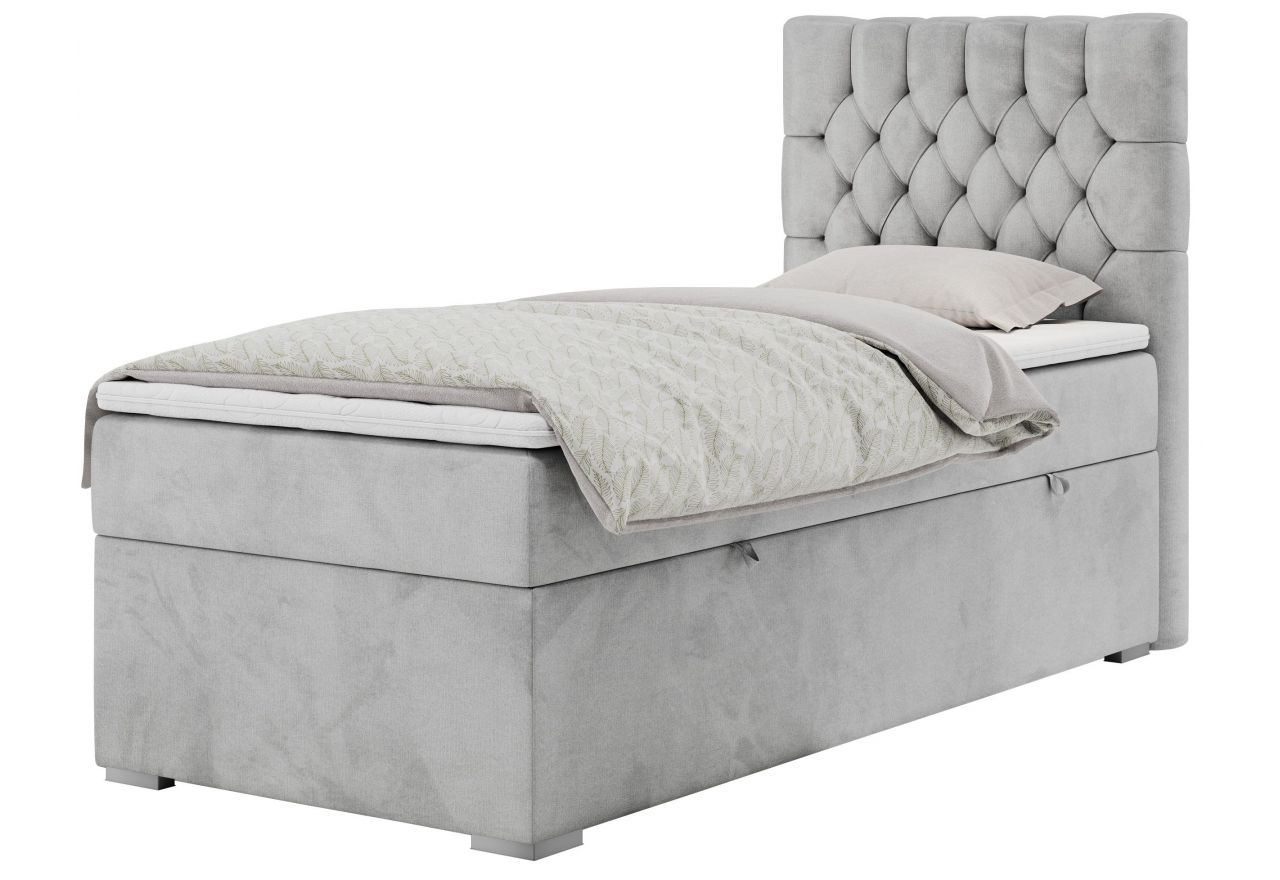 Łóżko kontynentalne PERA 90x200 - H4 - jasnoszary, welwet - strona prawa