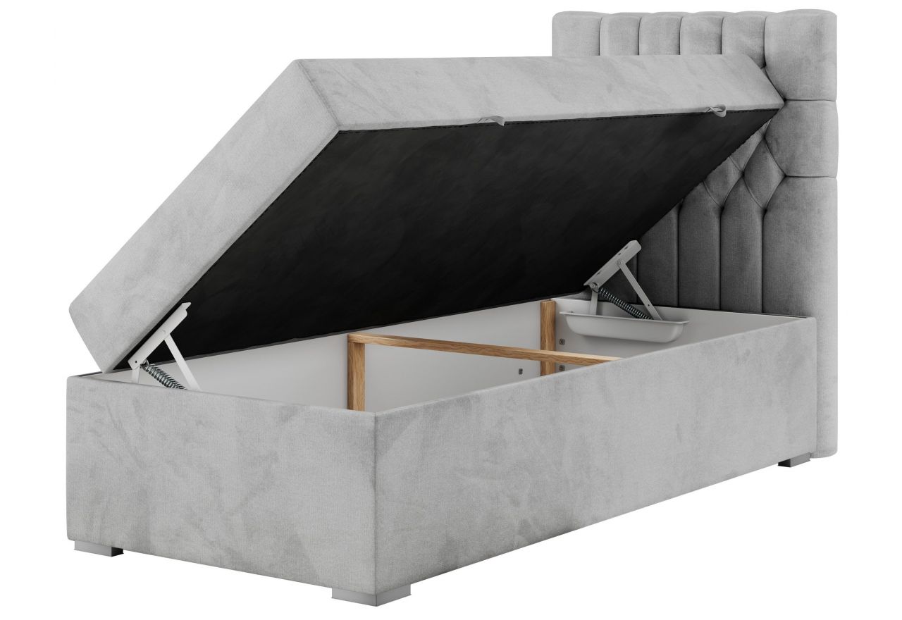 Łóżko kontynentalne PERA 90x200 - H4 - jasnoszary, welwet - strona prawa