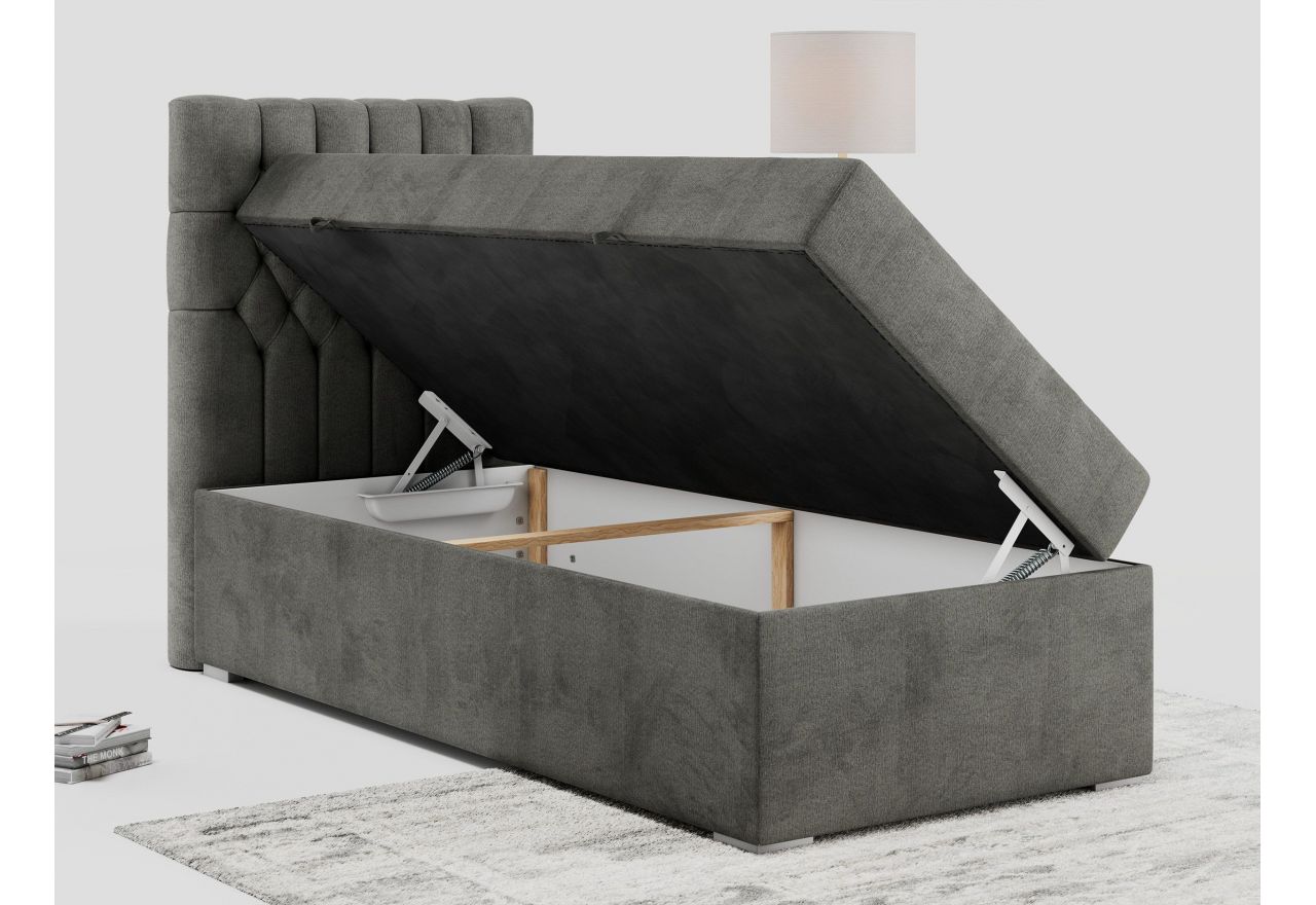 Łóżko kontynentalne PERA 90x200 - H3 - ciemnoszary, welwet - strona lewa