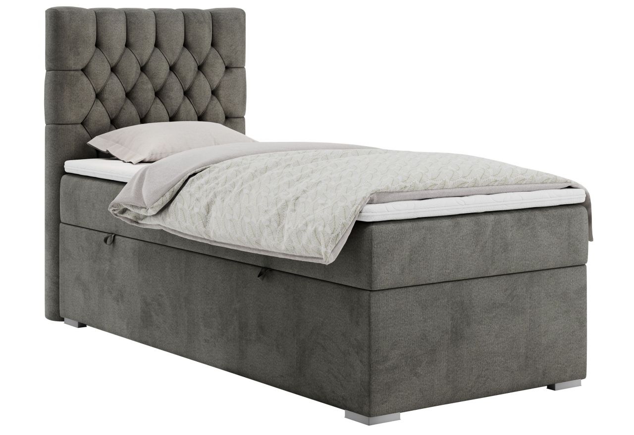 Łóżko kontynentalne PERA 90x200 - H3 - ciemnoszary, welwet - strona lewa