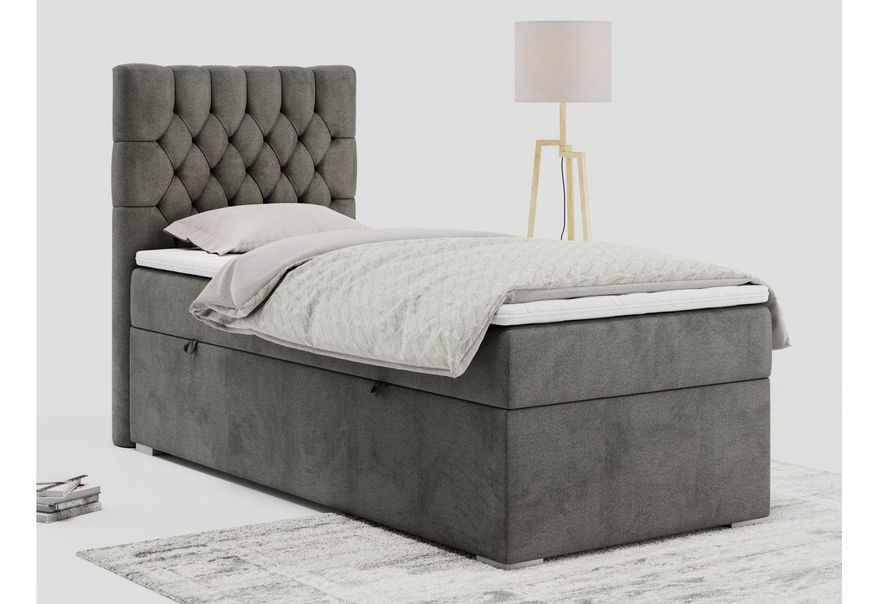 Łóżko kontynentalne PERA 90x200 - H4 - ciemnoszary, welwet - strona lewa