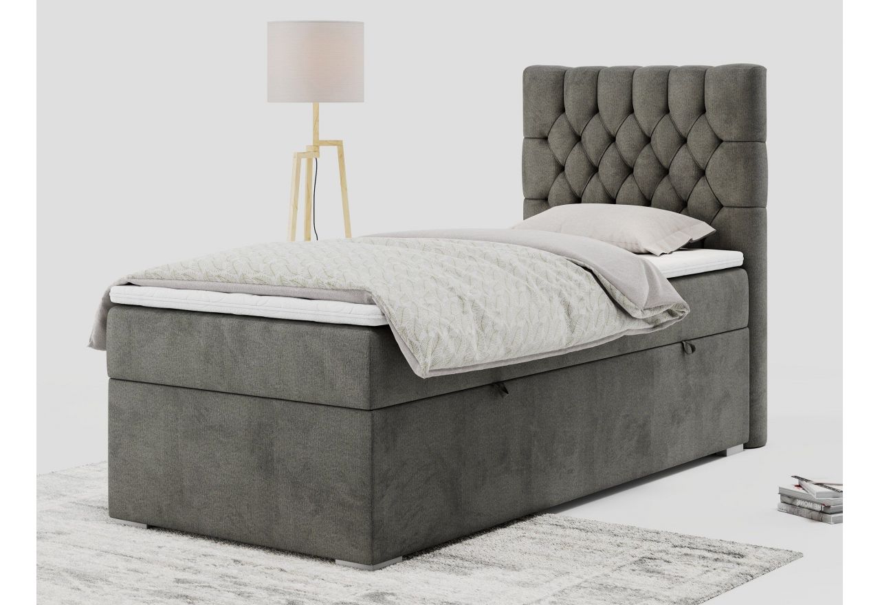 Łóżko kontynentalne PERA 90x200 - H3 - ciemnoszary, welwet - strona prawa