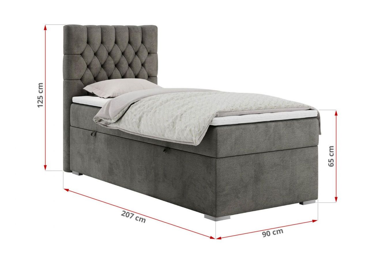 Łóżko kontynentalne PERA 90x200 - H4 - ciemnoszary, welwet - strona prawa