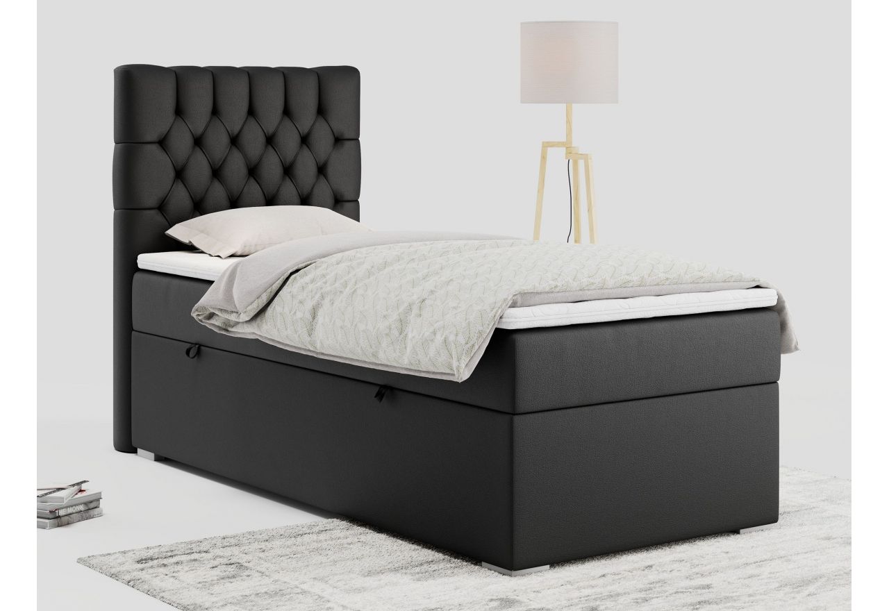 Łóżko kontynentalne PERA 90x200 - H3 - czarny, ekoskóra - strona lewa