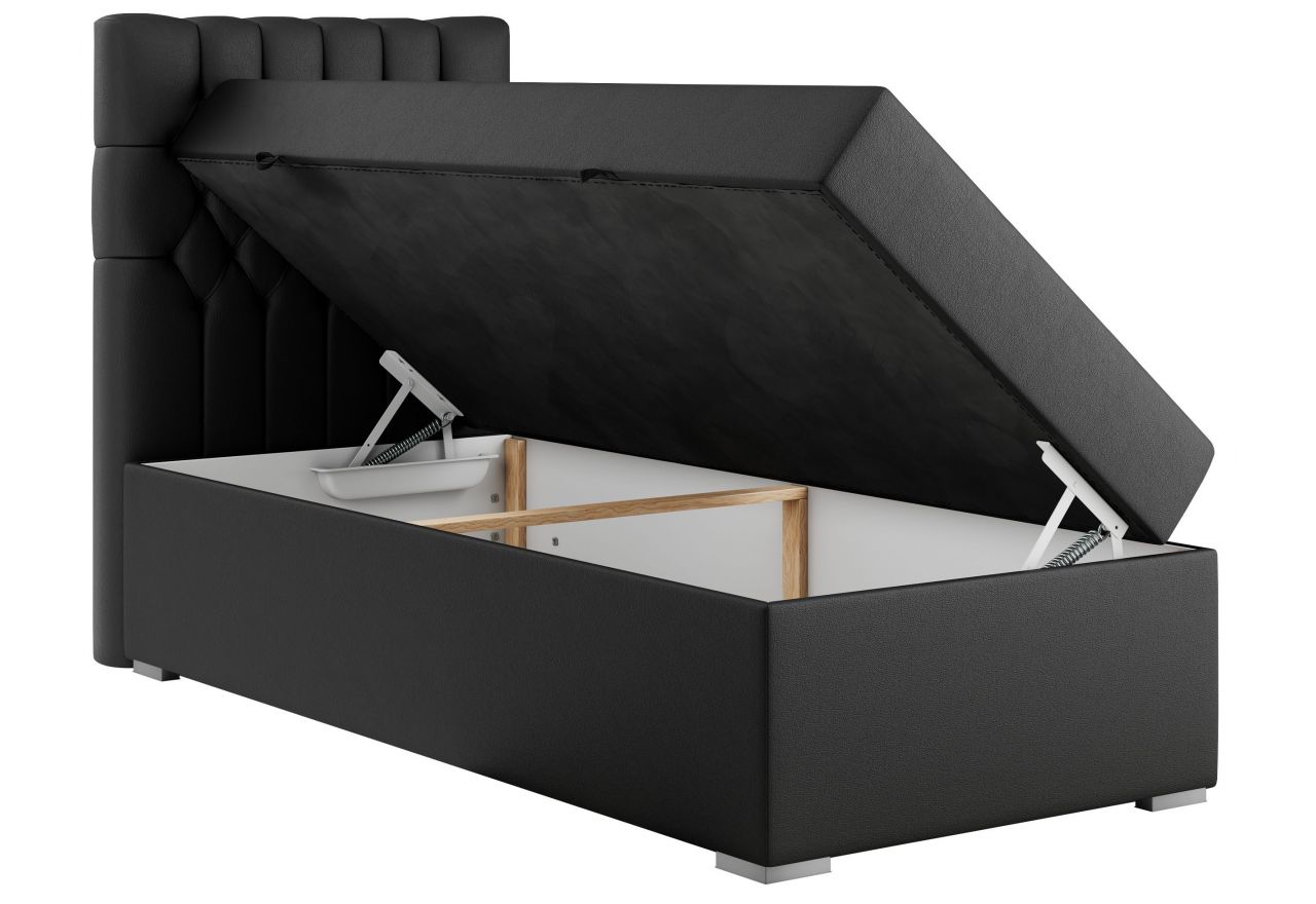 Łóżko kontynentalne PERA 90x200 - H3 - czarny, ekoskóra - strona lewa