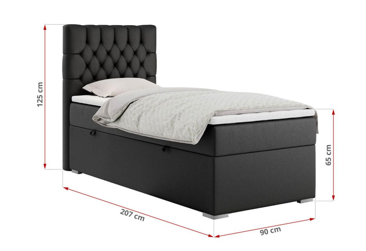 Łóżko kontynentalne PERA 90x200 - H4 - czarny, ekoskóra - strona lewa