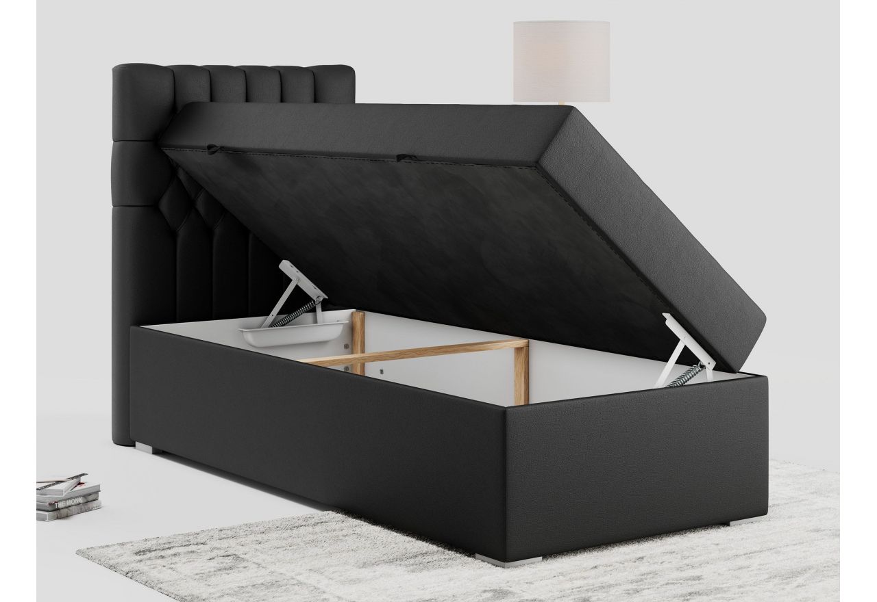 Łóżko kontynentalne PERA 90x200 - H4 - czarny, ekoskóra - strona lewa