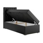 Łóżko kontynentalne PERA 90x200 - H4 - czarny, ekoskóra - strona lewa