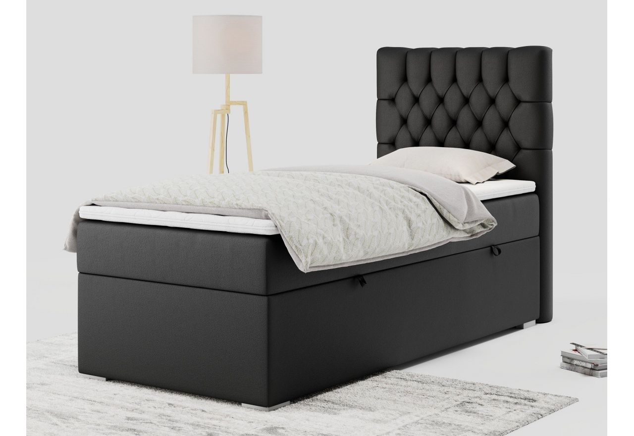 Łóżko kontynentalne PERA 90x200 - H3 - czarny, ekoskóra - strona prawa