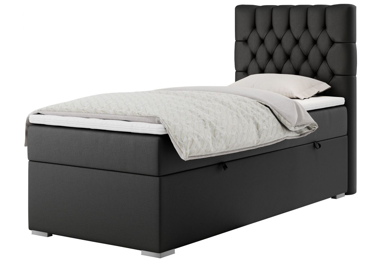 Łóżko kontynentalne PERA 90x200 - H3 - czarny, ekoskóra - strona prawa