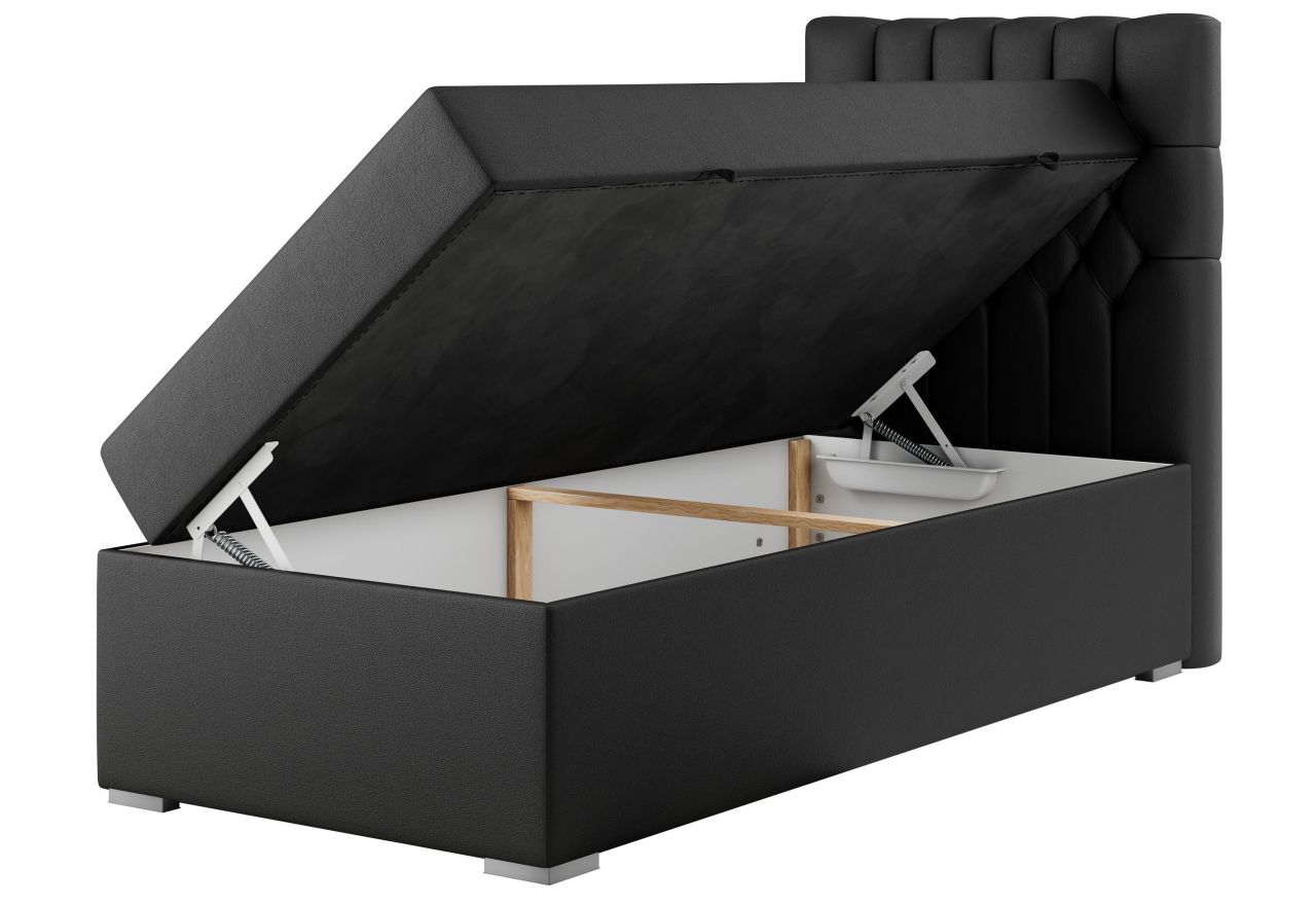 Łóżko kontynentalne PERA 90x200 - H3 - czarny, ekoskóra - strona prawa