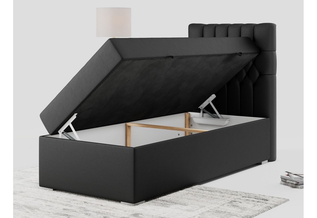 Łóżko kontynentalne PERA 90x200 - H4 - czarny, ekoskóra - strona prawa