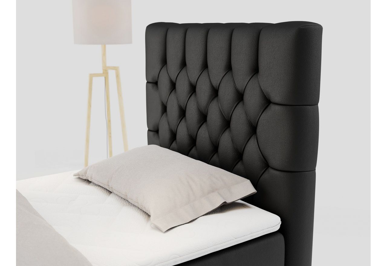 Łóżko kontynentalne PERA 90x200 - H4 - czarny, ekoskóra - strona prawa