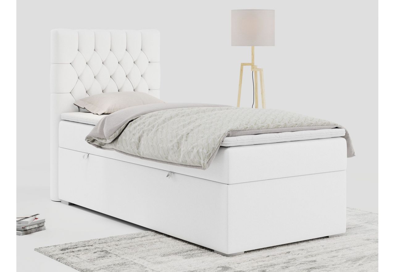 Łóżko kontynentalne PERA 90x200 - H3 - biały, ekoskóra - strona lewa