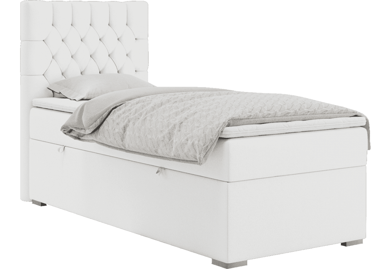 Łóżko kontynentalne PERA 90x200 - H3 - biały, ekoskóra - strona lewa