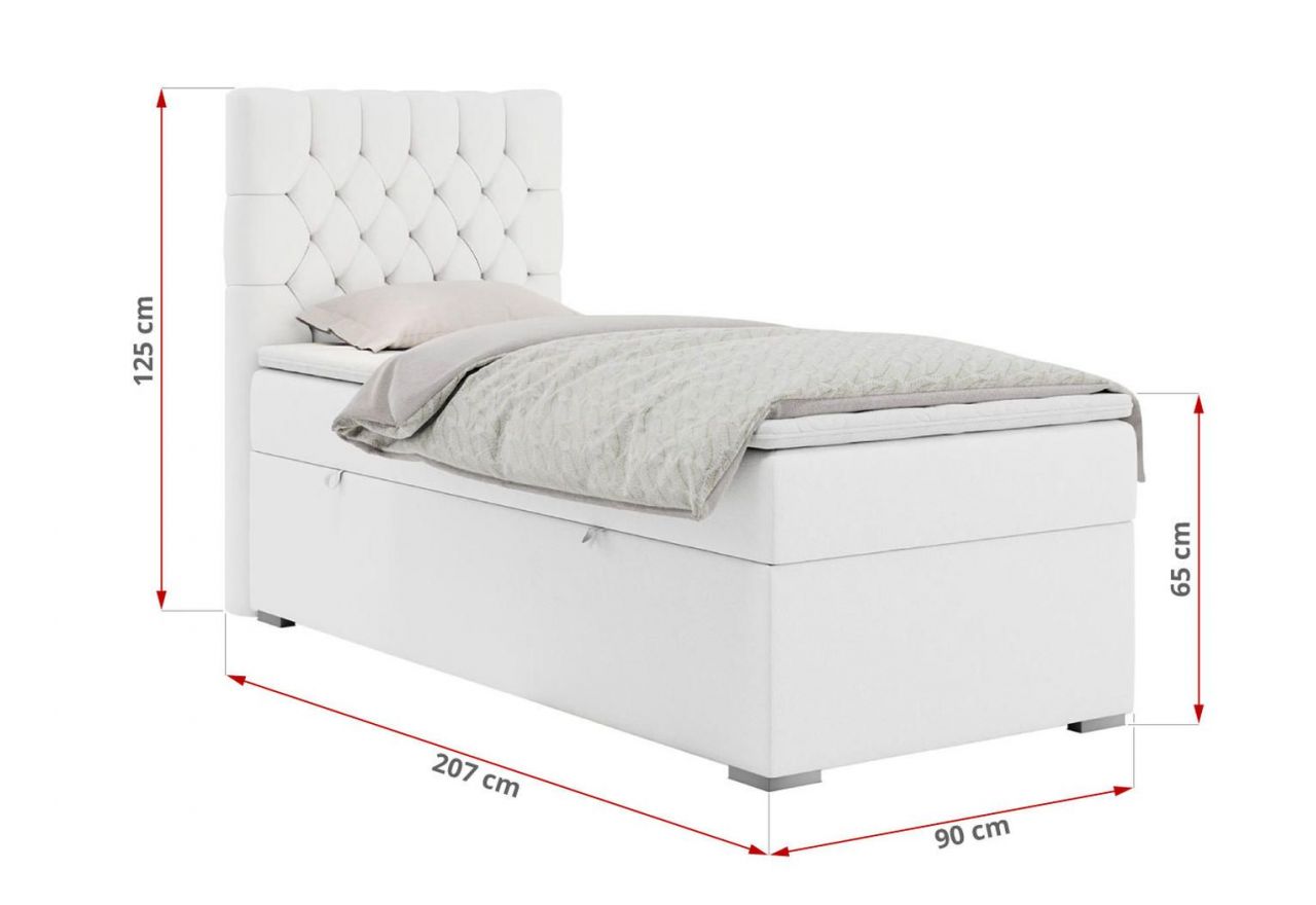 Łóżko kontynentalne PERA 90x200 - H3 - biały, ekoskóra - strona lewa