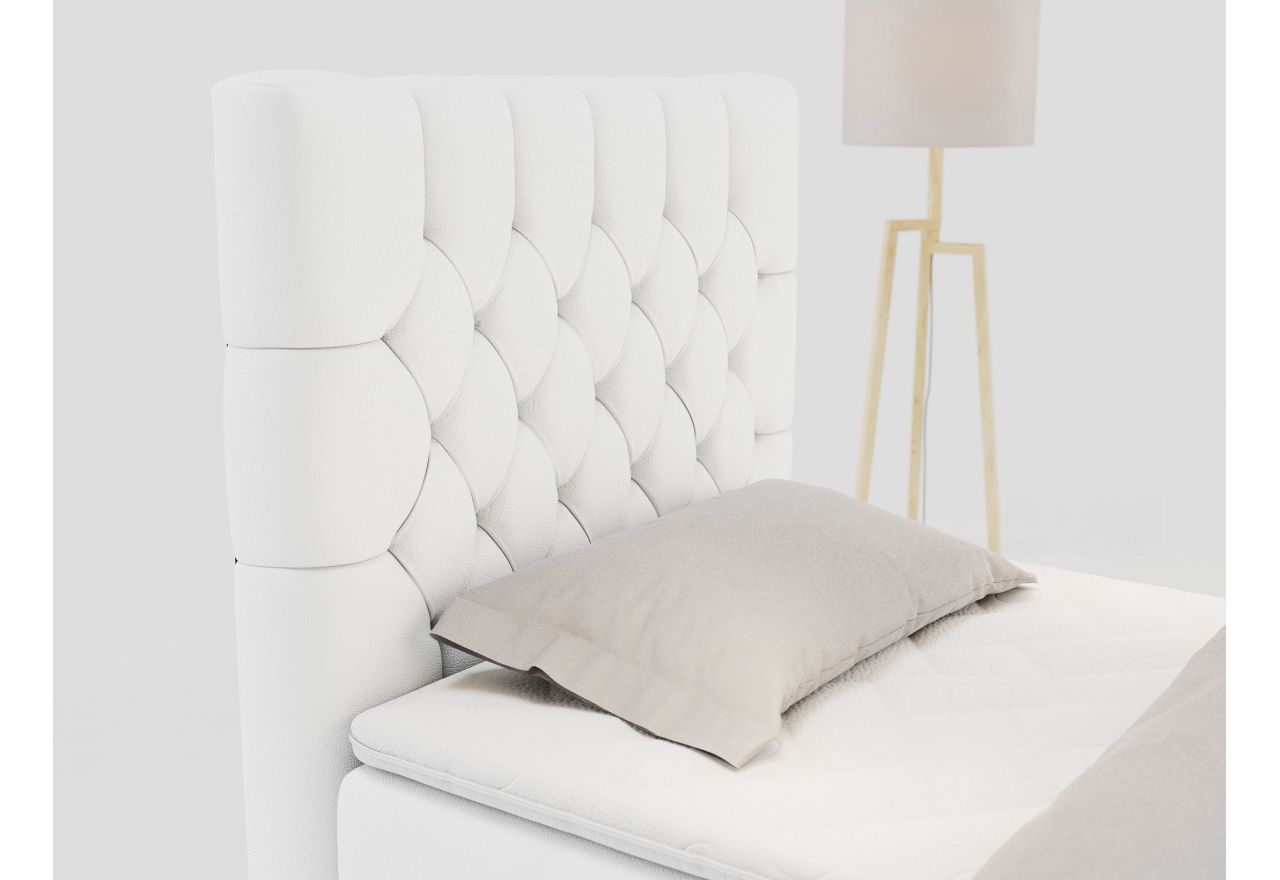 Łóżko kontynentalne PERA 90x200 - H3 - biały, ekoskóra - strona lewa