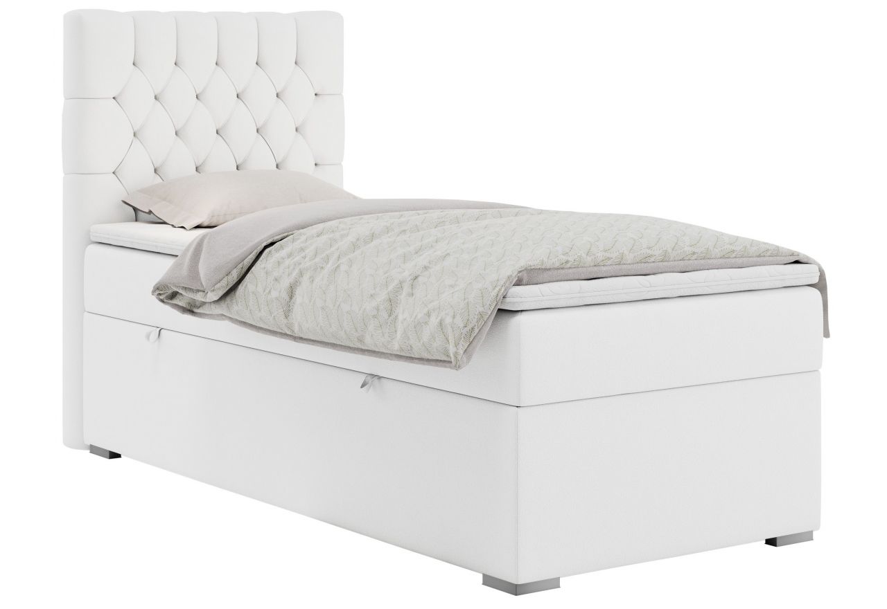 Łóżko kontynentalne PERA 90x200 - H3 - biały, ekoskóra - strona lewa