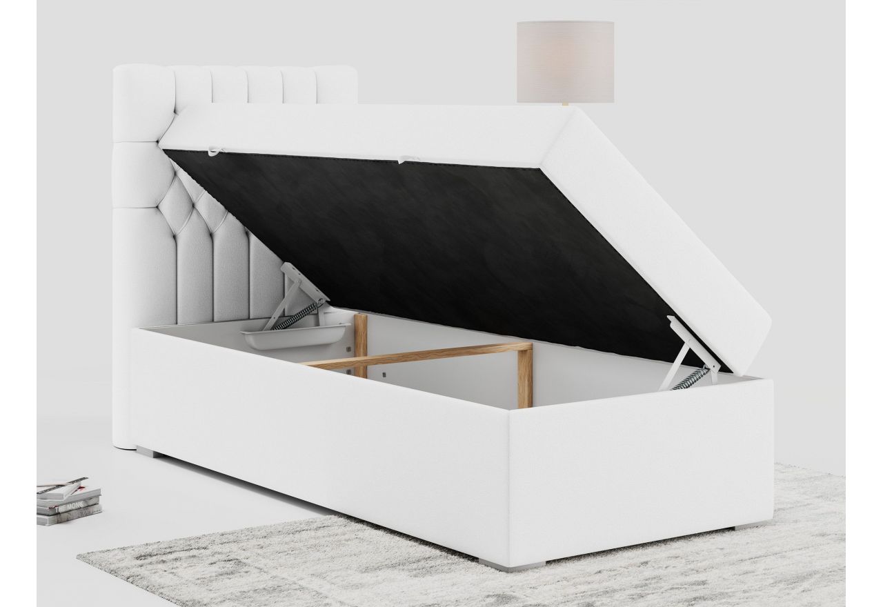 Łóżko kontynentalne PERA 90x200 - H4 - biały, ekoskóra - strona lewa