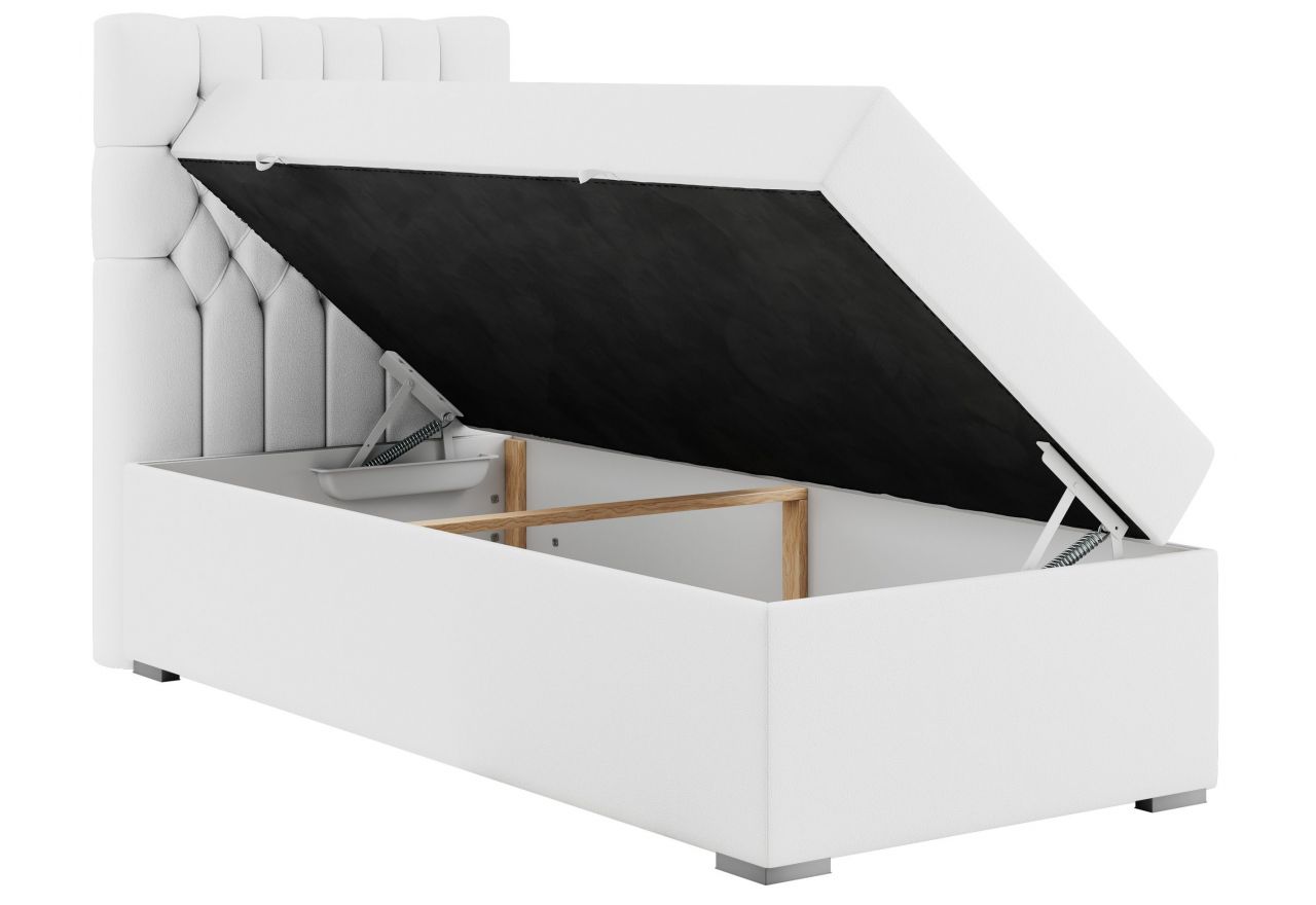 Łóżko kontynentalne PERA 90x200 - H4 - biały, ekoskóra - strona lewa