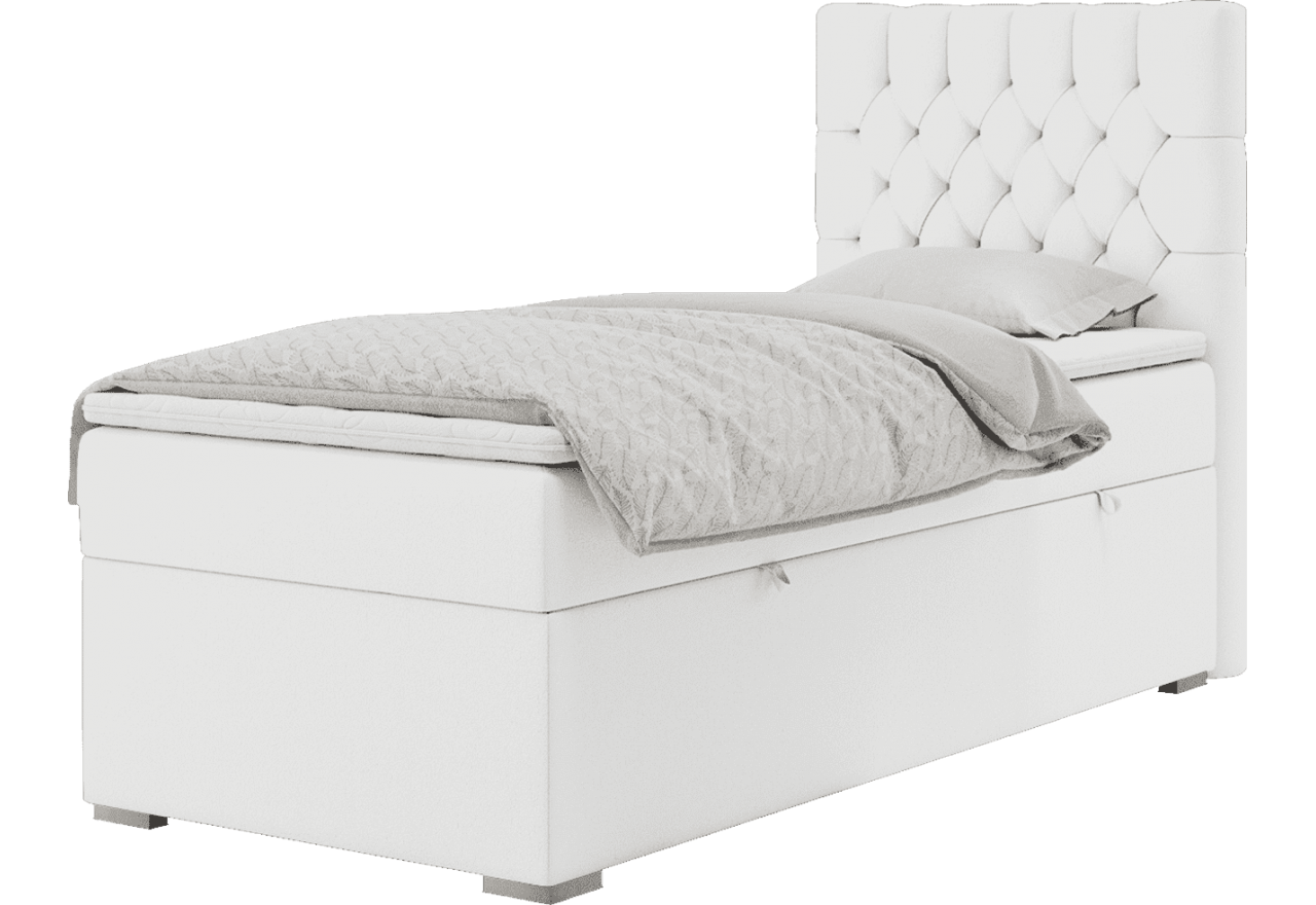 Łóżko kontynentalne PERA 90x200 - H3 - biały, ekoskóra - strona prawa