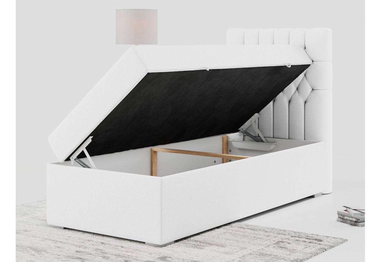 Łóżko kontynentalne PERA 90x200 - H3 - biały, ekoskóra - strona prawa