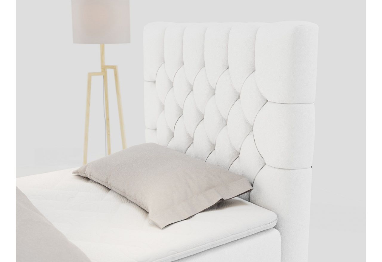 Łóżko kontynentalne PERA 90x200 - H3 - biały, ekoskóra - strona prawa