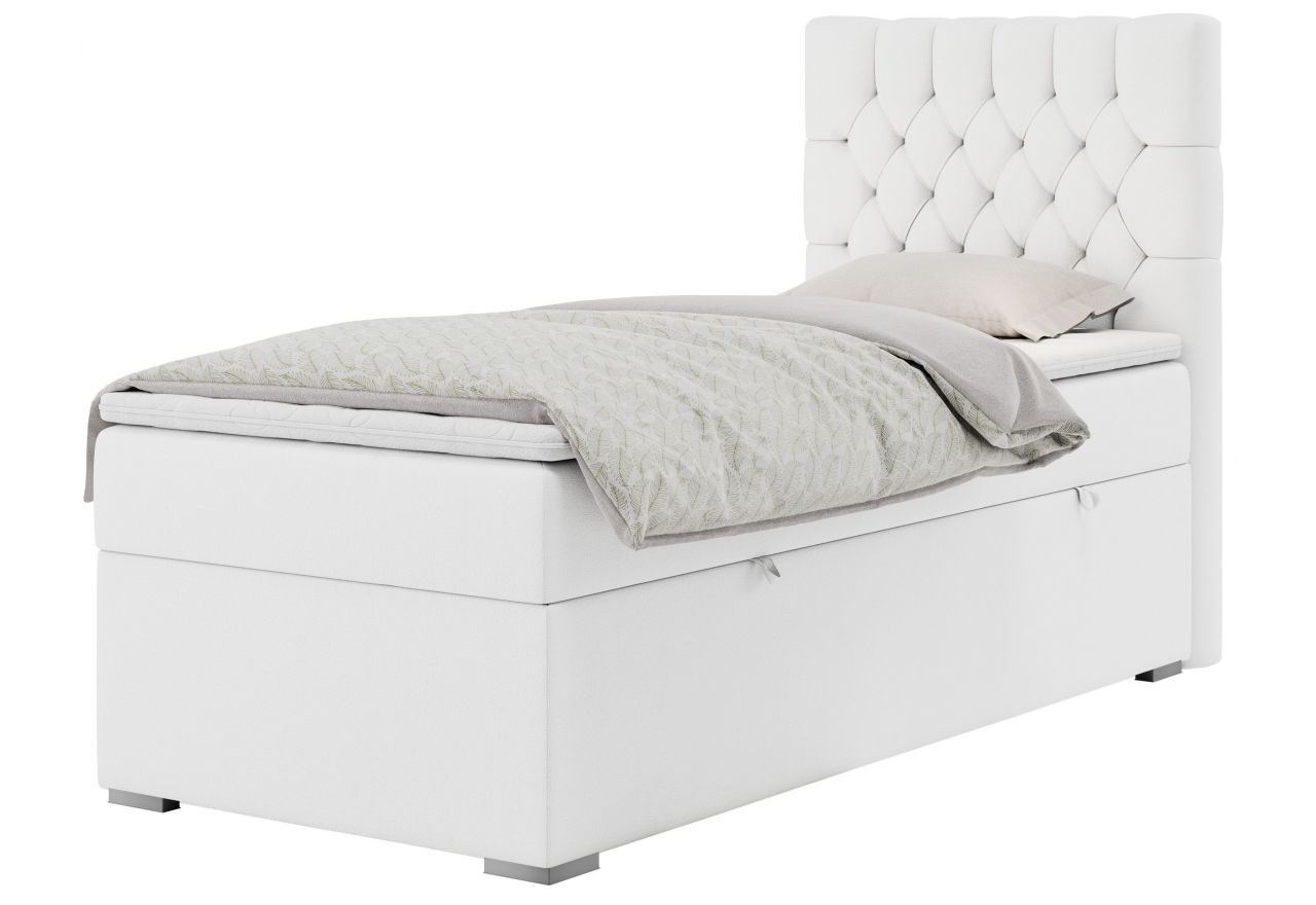 Łóżko kontynentalne PERA 90x200 - H3 - biały, ekoskóra - strona prawa