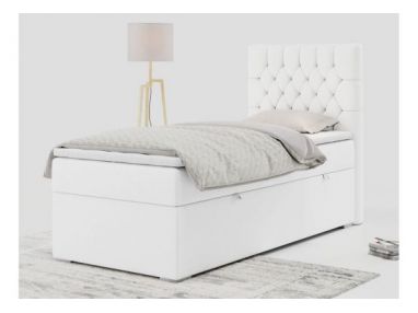 Łóżko kontynentalne PERA 90x200 - H4 - biały, ekoskóra - strona prawa