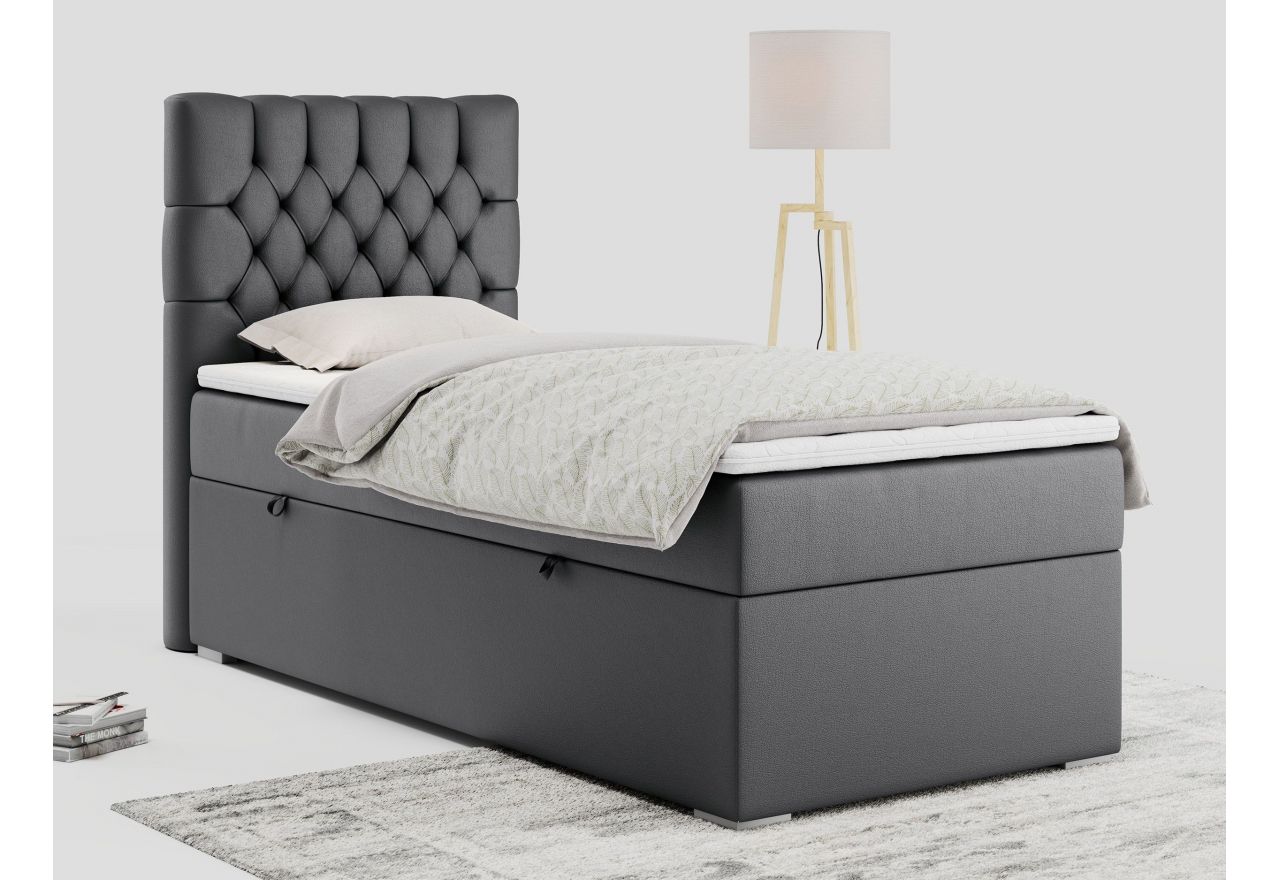 Łóżko kontynentalne PERA 90x200 - H3 - ciemnoszary, ekoskóra - strona lewa