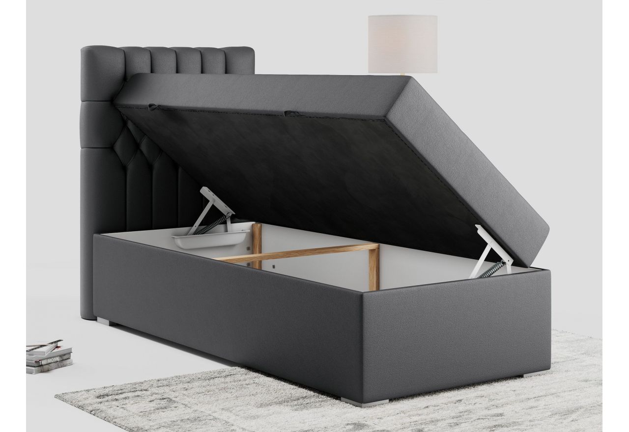 Łóżko kontynentalne PERA 90x200 - H4 - ciemnoszary, ekoskóra - strona lewa